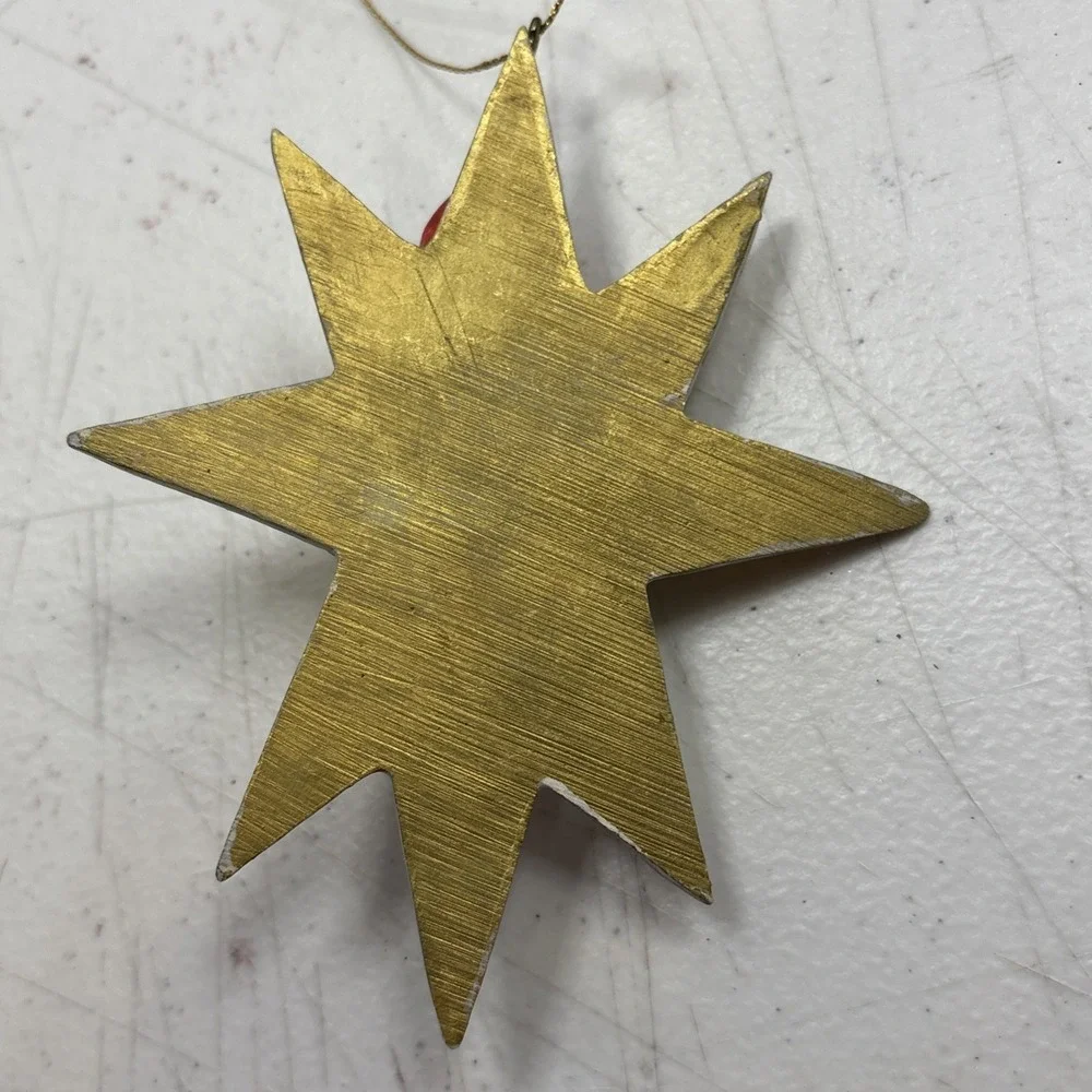 VTG Set Of 3‎ Wooden Ornaments Santa Hanger Articulated Star Santa Moon